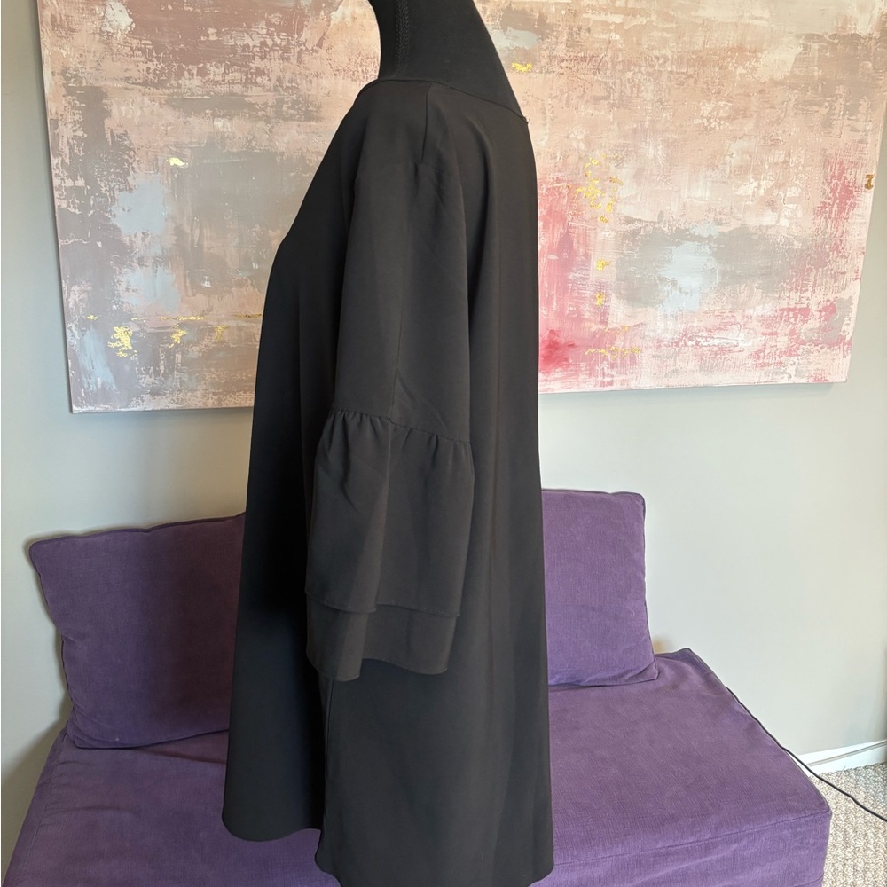 Cupshe Black A-Line Mini Dress with Bell Sleeves and V-Neck Size XL - Picture 7 of 10